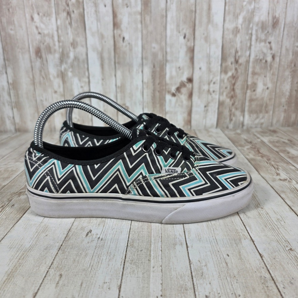 Vans Authentic Low Top Zig Zag Black‎ White Blue Women's Sneakers 7.5